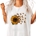 thumbnail image 1 of UNISHE Womens Sunflower With Fluttering Butterflies Graphic Short Sleeve T-Shirt S-5XL White Tops, 1 of 5