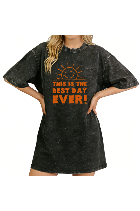 Womens T-Shirt Joyful Sunny Mood Statement Art Vintage Washed Short Sleeve Comfort Fit Black S-5XL Tops