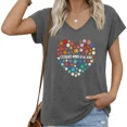 thumbnail image 1 of UNISHE Womens V-Neck Cap Sleeve Graphic Tee Celebrate Minds Of All Kinds Loose Fit Casual Summer Shirt, 1 of 6