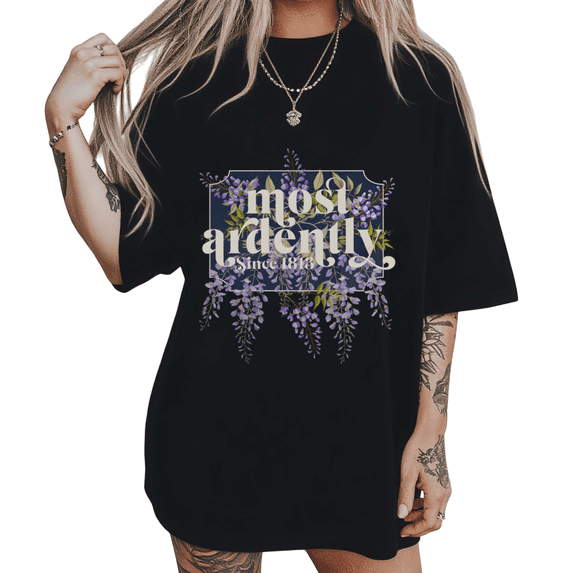 UNISHE Womens Vintage Literary Quote and Floral Graphic Short Sleeve Crewneck T-Shirt S-5XL Black Tops