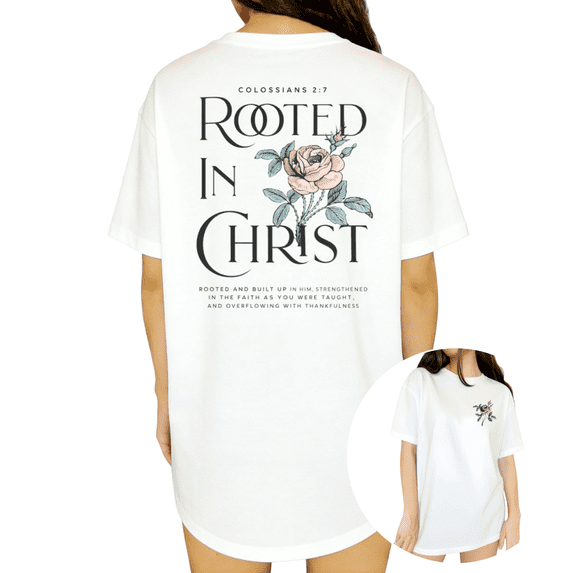 UNISHE Womens Watercolor Rose Rooted In Christ Faith Graphic Short Sleeve Crewneck T-Shirt S-5XL Black Tops