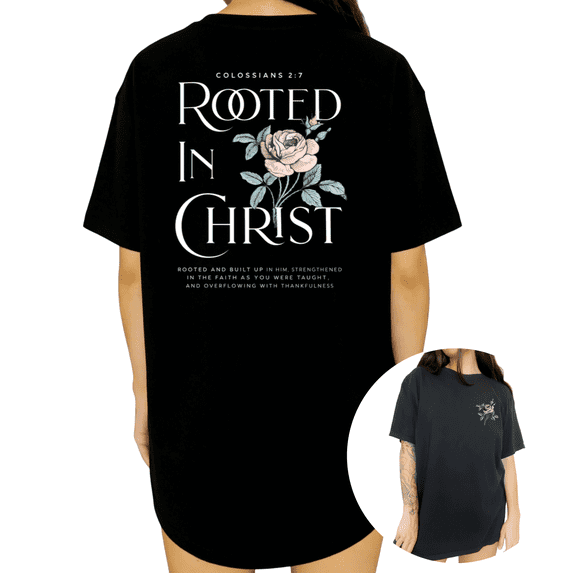 UNISHE Womens Watercolor Rose Rooted In Christ Faith Graphic Short Sleeve Crewneck T-Shirt S-5XL White Tops