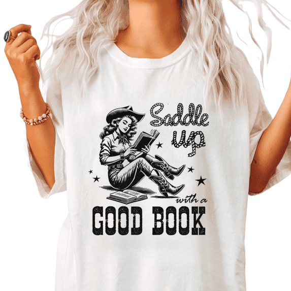 UNISHE Womens Western Book Lover Cowgirl Graphic Short Sleeve T-Shirt S-5XL White Tops