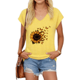 thumbnail image 1 of UNISHE Womens Yellow Sunflower Butterfly Print V Neck Short Sleeve T-Shirt Nature Inspired Casual S-5XL Tops, 1 of 6
