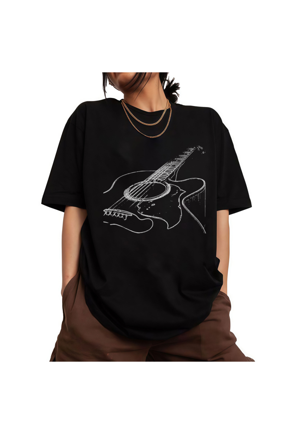 womens music lover guitar statement graphic short sleeve crewneck t-shirt s 5xl black tops
