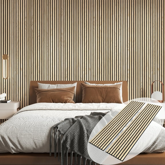 UNISOAR 94.5" x 12.6" Acoustic Genuine Wood Veneer Wall Paneling 3D Slat DIY Decorative (Set of 2)