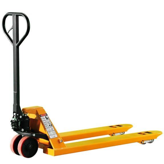 UNISOAR Industrial Duty Pallet Jack Truck with 27" W x 48" L Forks, 5500Lbs. Capacity, Dual PU Wheels, General Purpose Manual Pallet Truck for Warehouse, Manufacturing and Retail