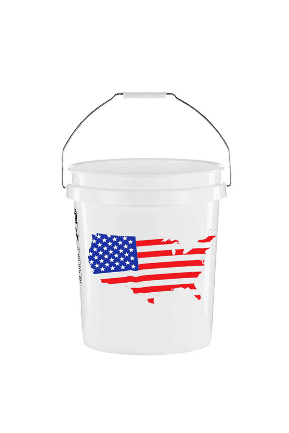 5 Gallon Round Utility Bucket, USA Flag, Comfort Handle, Plastic, White, PN0281, 1 Each