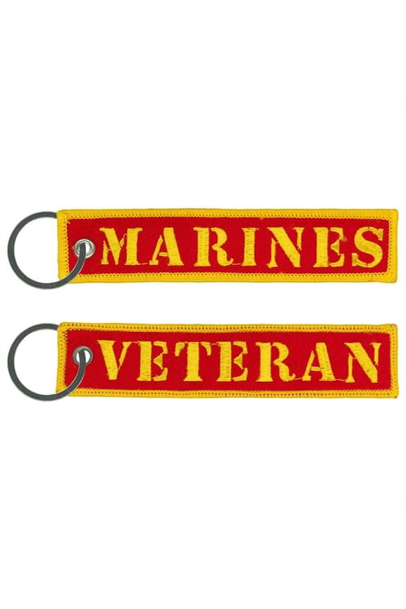 UNITED STATES MARINES VETERAN FOB KEY CHAIN - USA American Patriotic Double Sided Full Thread Embroidered Rayon Keychain - 1" x 5"