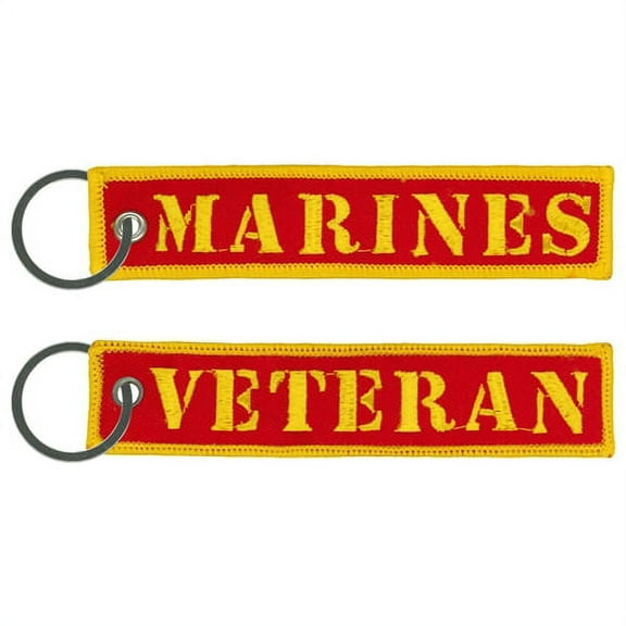 UNITED STATES MARINES VETERAN FOB KEY CHAIN - USA American Patriotic Double Sided Full Thread Embroidered Rayon Keychain - 1" x 5"