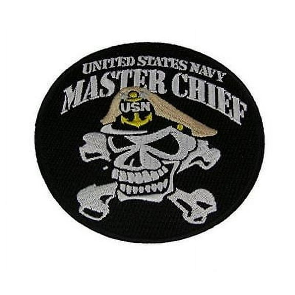 UNITED STATES NAVY MASTER CHIEF SKULL and CROSSBONES ROUND PATCH - Color - Veter
