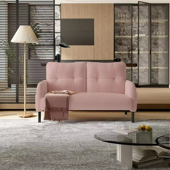 UNITED WE WIN Pink Corduroy Double Sofa | Soft &amp; Breathable 2-Seater Couch | Sturdy Solid Wood Frame | Ergonomic Design with Side Pockets for Living Room &amp; Bedroom