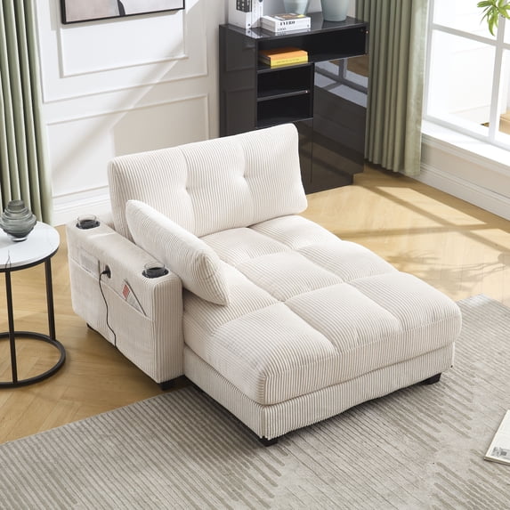 UNITED WE WIN Sleeper Sofa Couch Bed, Oversized Chaise Lounge Chair, Cozy Cloud Couch with Storage, Modern Convertible Sectional Sofa for Living Room, Apartment, Dorm(Beige)