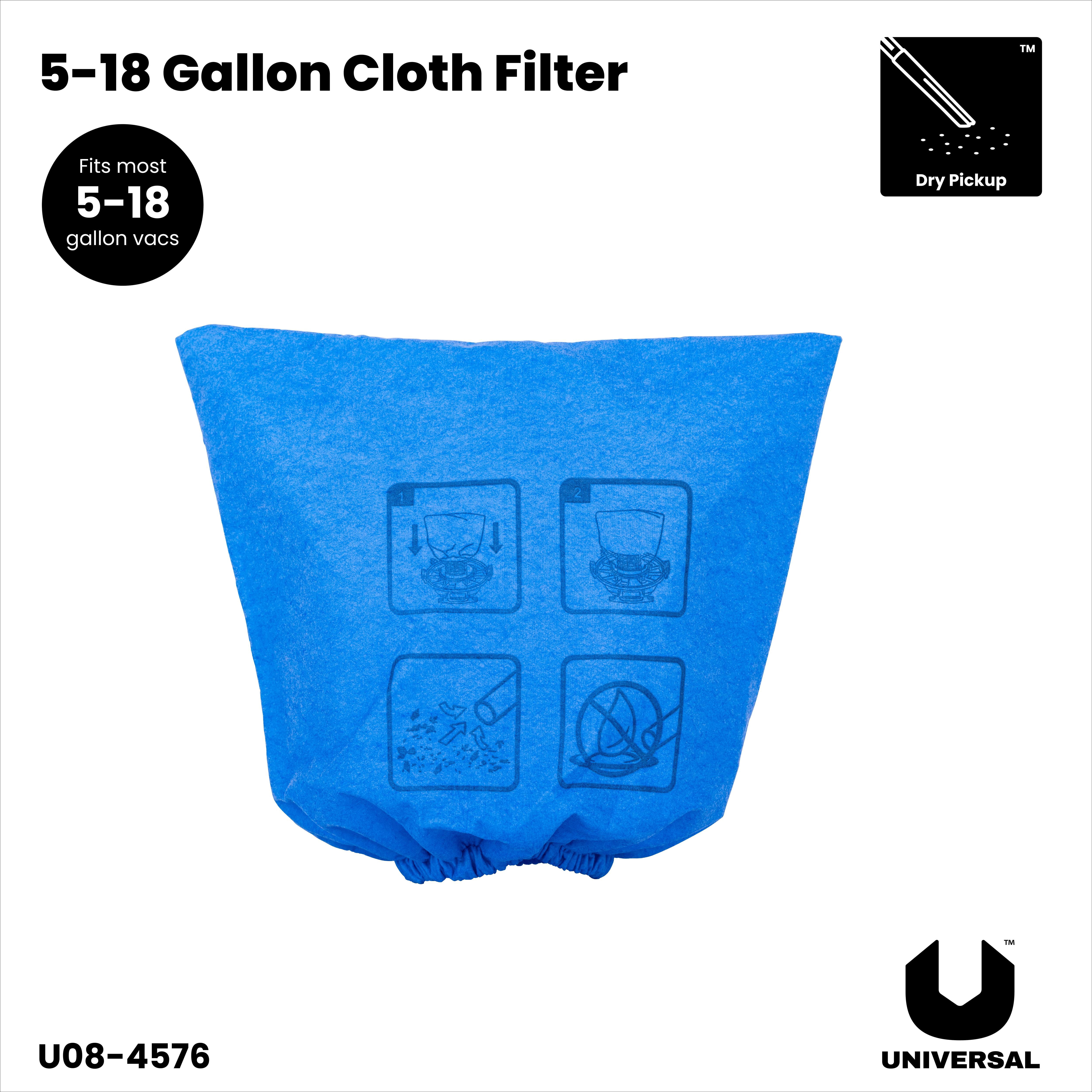 Universal Cloth Filter for Dry Pickup, 1-Pack, 5-18 Gallon Wet/Dry Vacuums