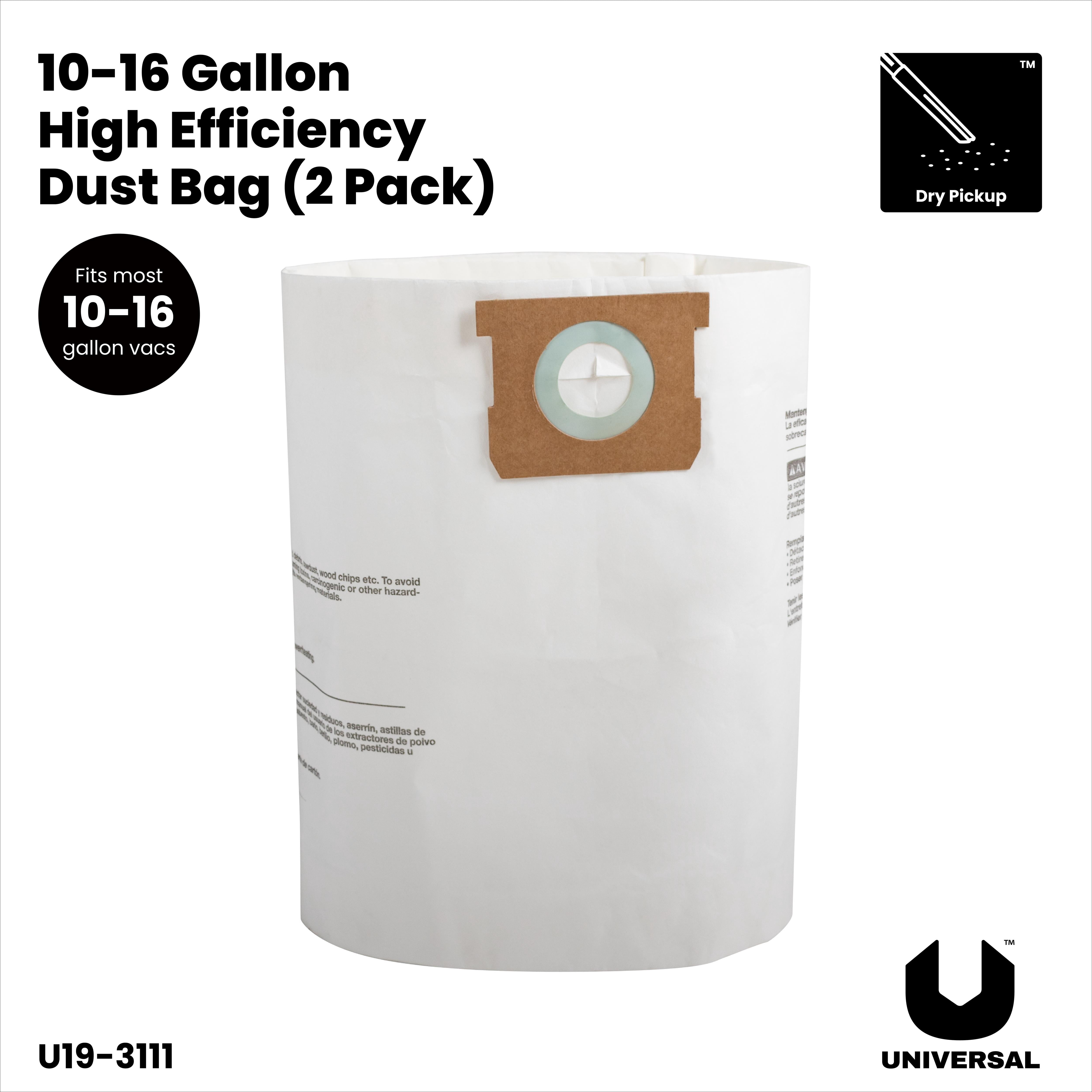 Universal High Efficiency Dust Bag 2-Pack for 10-16 Gallon Wet/Dry Vacuums