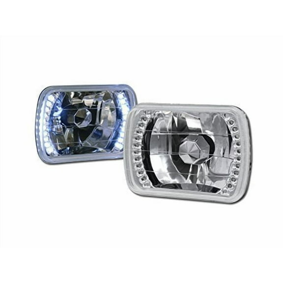 UNIVERSAL 7"X6" CHROME DRL WHITE LED HALOGEN SEALED BEAM HEAD LIGHTS LAMP H4