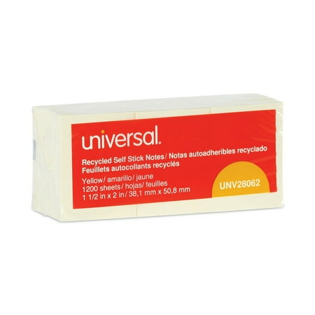UNIVERSAL ONE UNV28062 Recycled Sticky Notes,1-1/2 x 2,Ylw,PK12