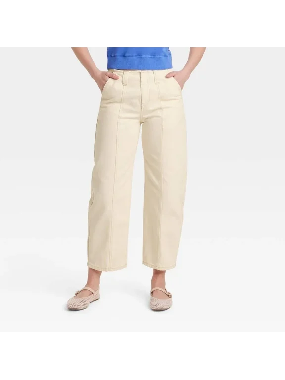 WOMEN'S MID-RISE BARREL LEG ANKLE JEANS - SIZE 12 - CREAM