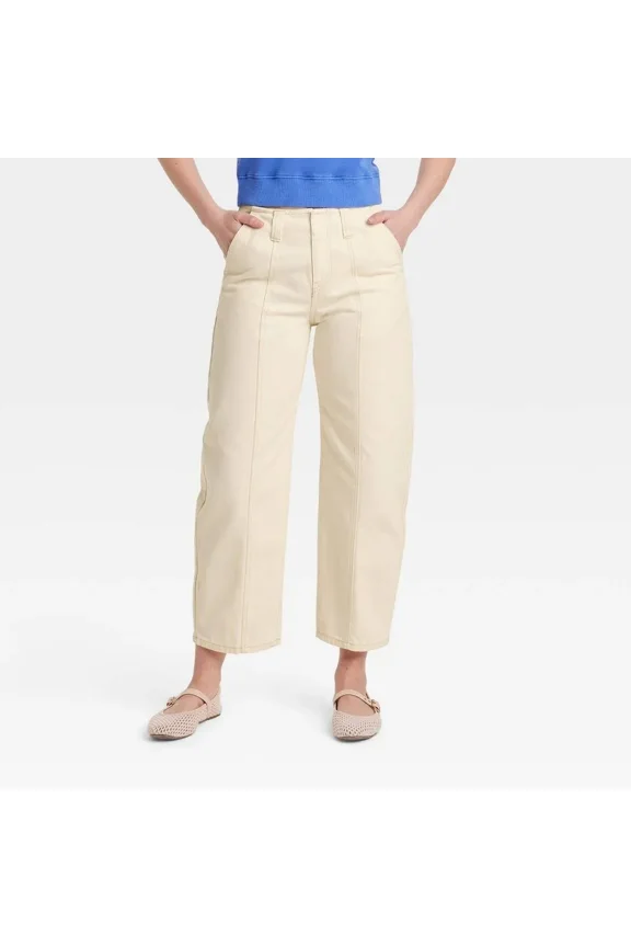 WOMEN'S MID-RISE BARREL LEG ANKLE JEANS - SIZE 12 - CREAM