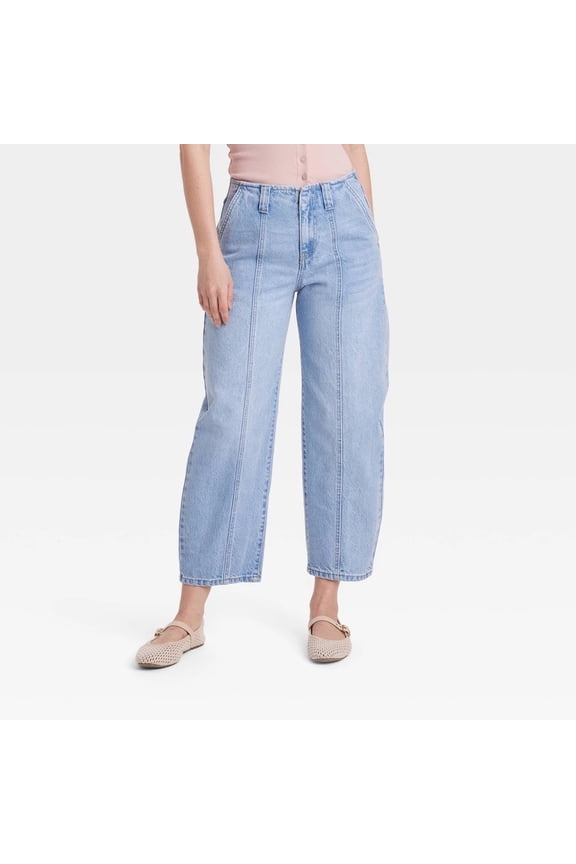 WOMEN'S MID-RISE BARREL LEG ANKLE JEANS - SIZE 14 - BLUE