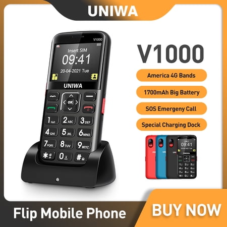 UNIWA V1000 Senior Feature Phone 4G Strong Torch Big Push-Button Cellphone Big SOS Support Speed Dial