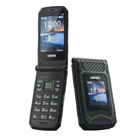 UNIWA X29 Rugged Flip GSM Cellphone 2.8" +1.77" Dual Screen Mobile Phone Big Push-Button Telephone for Elderly (Green)