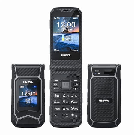 UNIWA X29 Rugged Flip GSM Cellphone 2.8" +1.77" Dual Screen Mobile Phone Big Push-Button Telephone for Elderly (Grey)