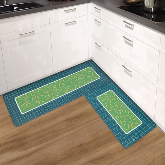UNIWELL 2-Pack Kitchen Rugs, Non-Slip Machine Washable Mats for Laundry & Sink 17"x30"+17"x47" Green