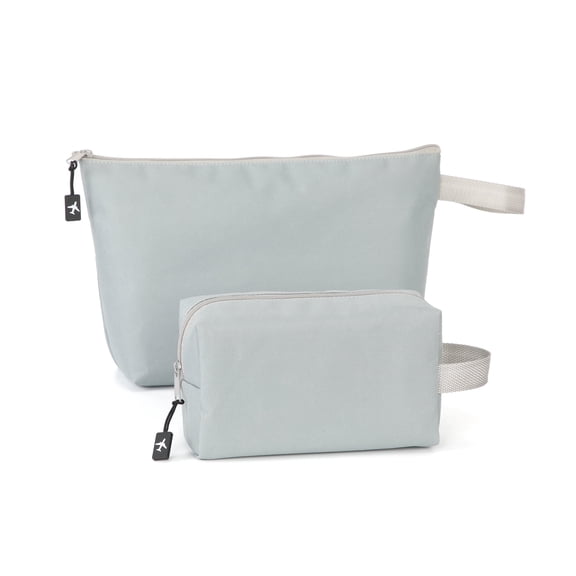 UNIWELL 2 Pack Makeup Bag , Large Small Travel Toiletry Bag, Canvas Cosmetic Pouch with Metal Zipper Grey