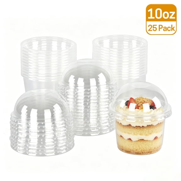 UNIWELL 25 Pack 10oz Plastic Dessert Cups with Lids Disposable Clear Parfait Cups with Dome Lids,Mini Snack Bowls for Ice Cream,Cake,Fruit,Pudding,Yogurt