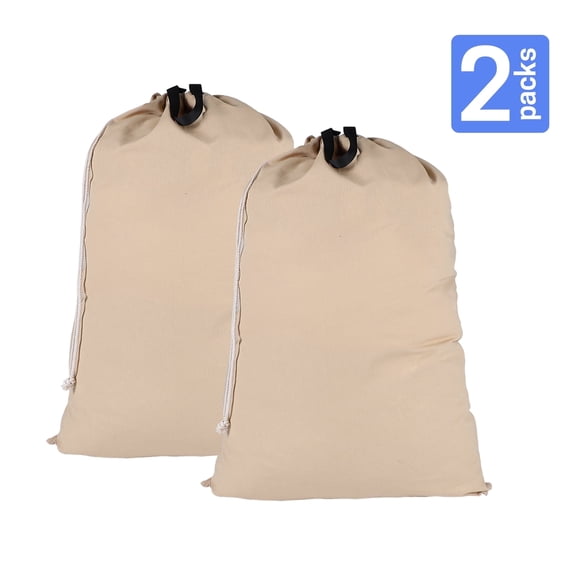 UNIWELL 2pcs 28x40" Poly-Cotton Laundry Tote,Washable Bag with Secure Drawstring & Easy-Carry Handle Khaki
