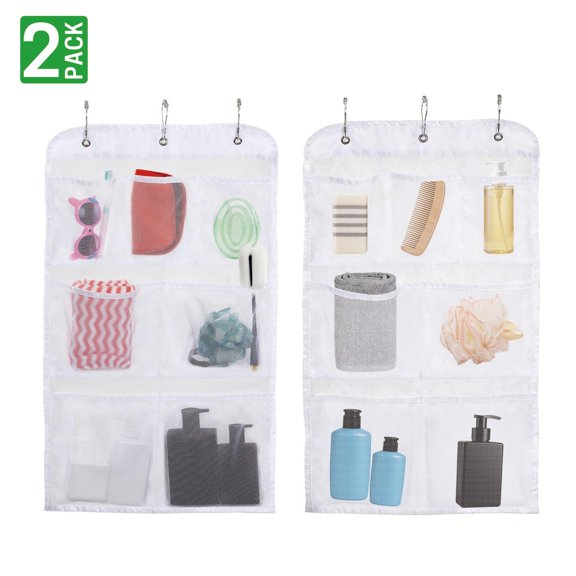 UNIWELL 2pcs Quick-Dry Mesh Hanging Bag Bathroom Organizer with 7 Storage Pockets