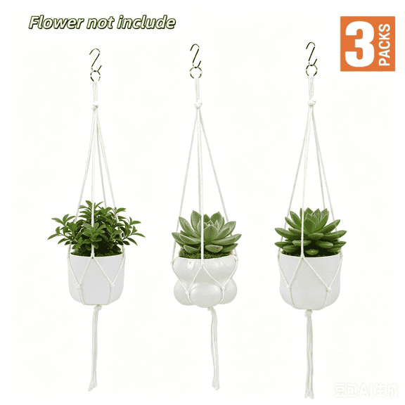 UNIWELL 3PCS Macrame Plant Hanger for Inside, 35.5 inch Hanging Planters for Indoor Plants with 3 Hooks, 4 Legs Structurally Stable Cotton Rope Hanging Plant Holder for Boho Home Decor