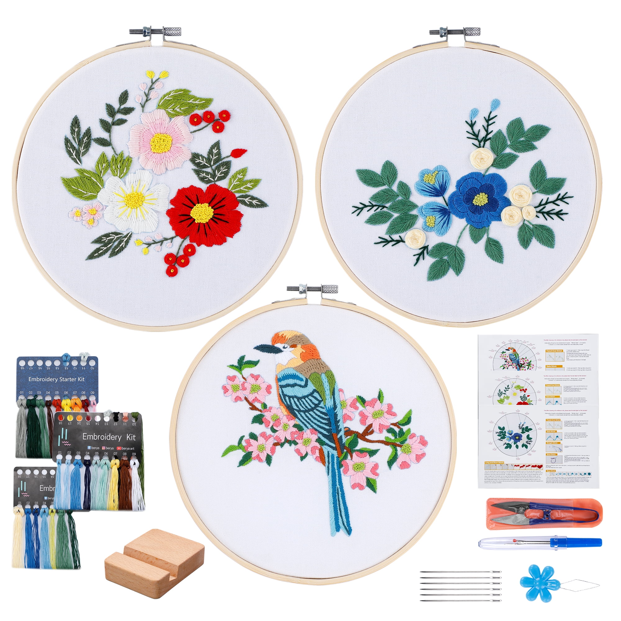 UNIWELL 3Set Embroidery Kit for Adult Beginners, Stamped Cross Stitch ...