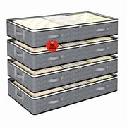 UNIWELL 4 Pack 75L Under Bed Storage Containers,Blanket Storage Bag with Reinforced Handles, Clear Lids Foldable Underbed Storage Bags for Blankets, Comforter, Bedding, Clothes