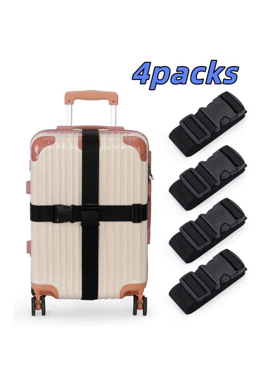 4 Pack Green Luggage Straps Adjustable Suitcase Belt Connector for Travel Black