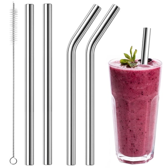UNIWELL 4 Pack Reusable Metal Straws, 10mm Extra Wide Stainless Steel Straws , 8.5 Inch Long for Smoothie, Milkshake, Bubble Tea