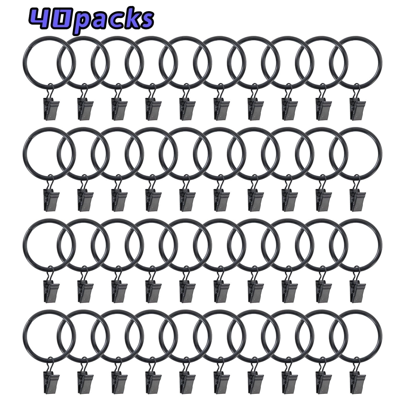 Window Clip Rings UNIWELL 40packs Curtain Rings with Clips, Heavy Duty Drapery Clip ...