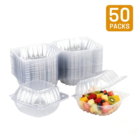 UNIWELL 50packs 5x5 Inch Clear Plastic Food Container ,Clamshell Takeout Trays Disposable Plastic Hinged Lids Dessert Food Container for Hamburgers,Cakes,Sandwiches,Pasta,Chips