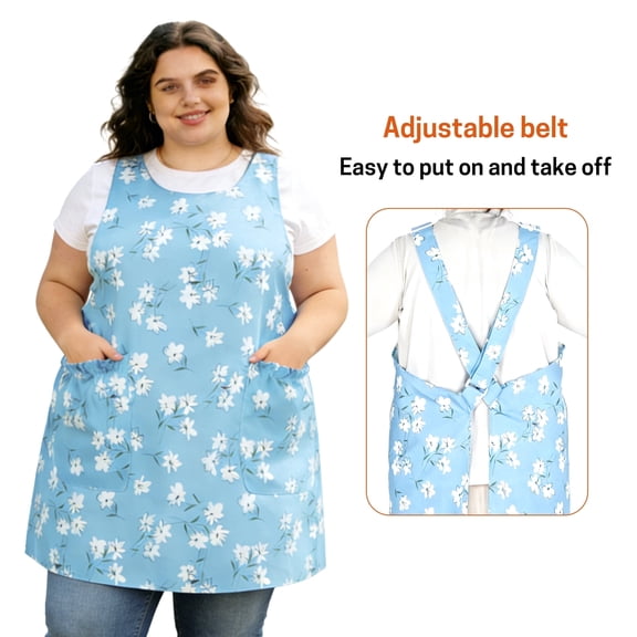 UNIWELL Oversized Aprons for Women with Pockets Cotton Polyester Adjustable Cross Back Apron for Cooking Baking Gardening