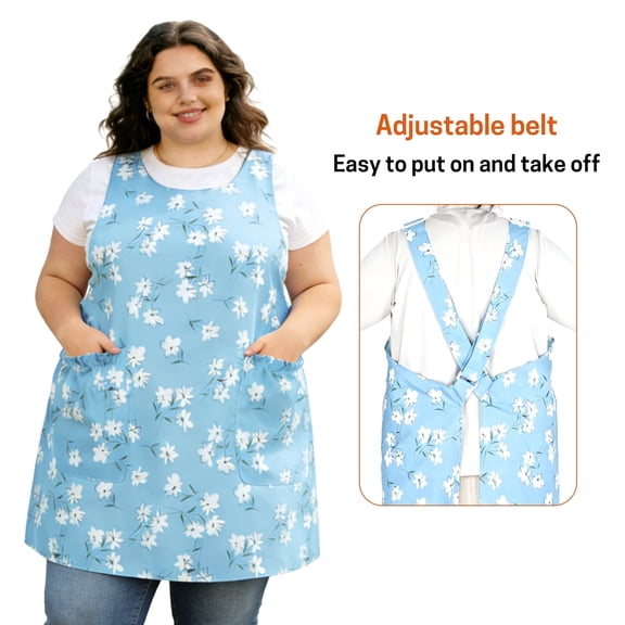 UNIWELL Oversized Aprons for Women with Pockets Cotton Polyester Adjustable Cross Back Apron for Cooking Baking Gardening