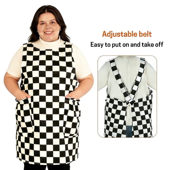 UNIWELL Plus Size  Kitchen Cooking Aprons for Women with Pockets Japanese Linen Cross Back Apron Unisex for Baking Painting Gardening