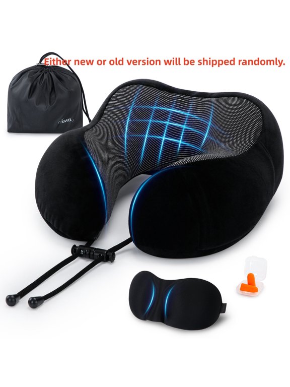 Travel Neck Pillow for Adults Memory Foam U Shaped Travel Pillow for Sleeping on Airplane,Car,Office Black