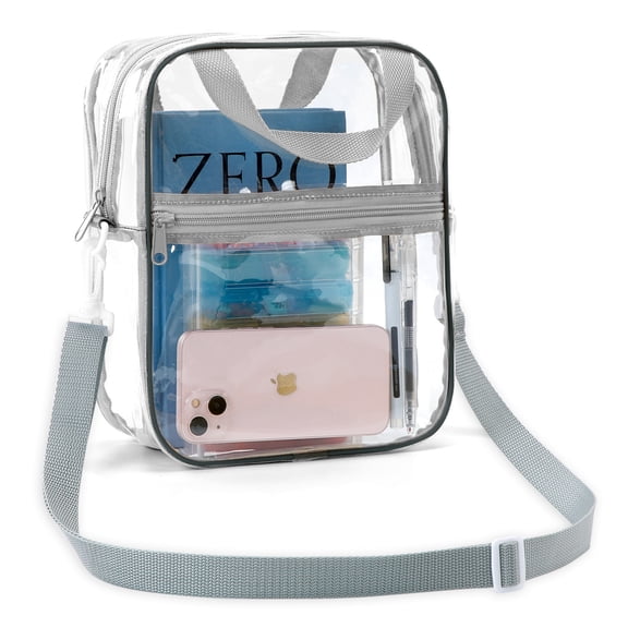 UNIWELL Clear Bag Stadium Approved, Unisex Crossbody Bag Adjustable Strap Shoulder Bags for Concerts Festival Sports Events Grey