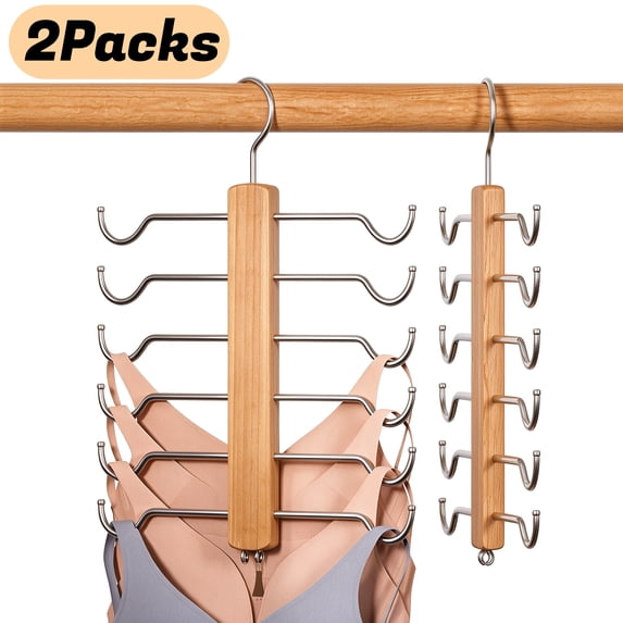 UNIWELL Wooden Multi‑Hook Bra Hangers 2 Pack, Space Saving Tank Top ...