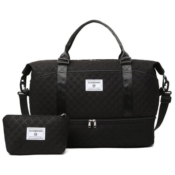 Women's Large Capacity Travel Duffle Bag, Carry On Overnight Weekender Bag with Shoe Compartment & Wet Pocket, Includes Toiletry Pouch, Yoga Gym Tote, Hospital Bags for Labor and Delivery,Black