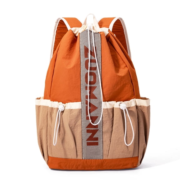 Drawstring Backpack Gym Bag, Large Capacity Multi-Pocket Lightweight Sports String Bag Sackpack for Badminton, Soccer, Basketball, Workout, Camping, Daily Travel & Casual Use,Orange