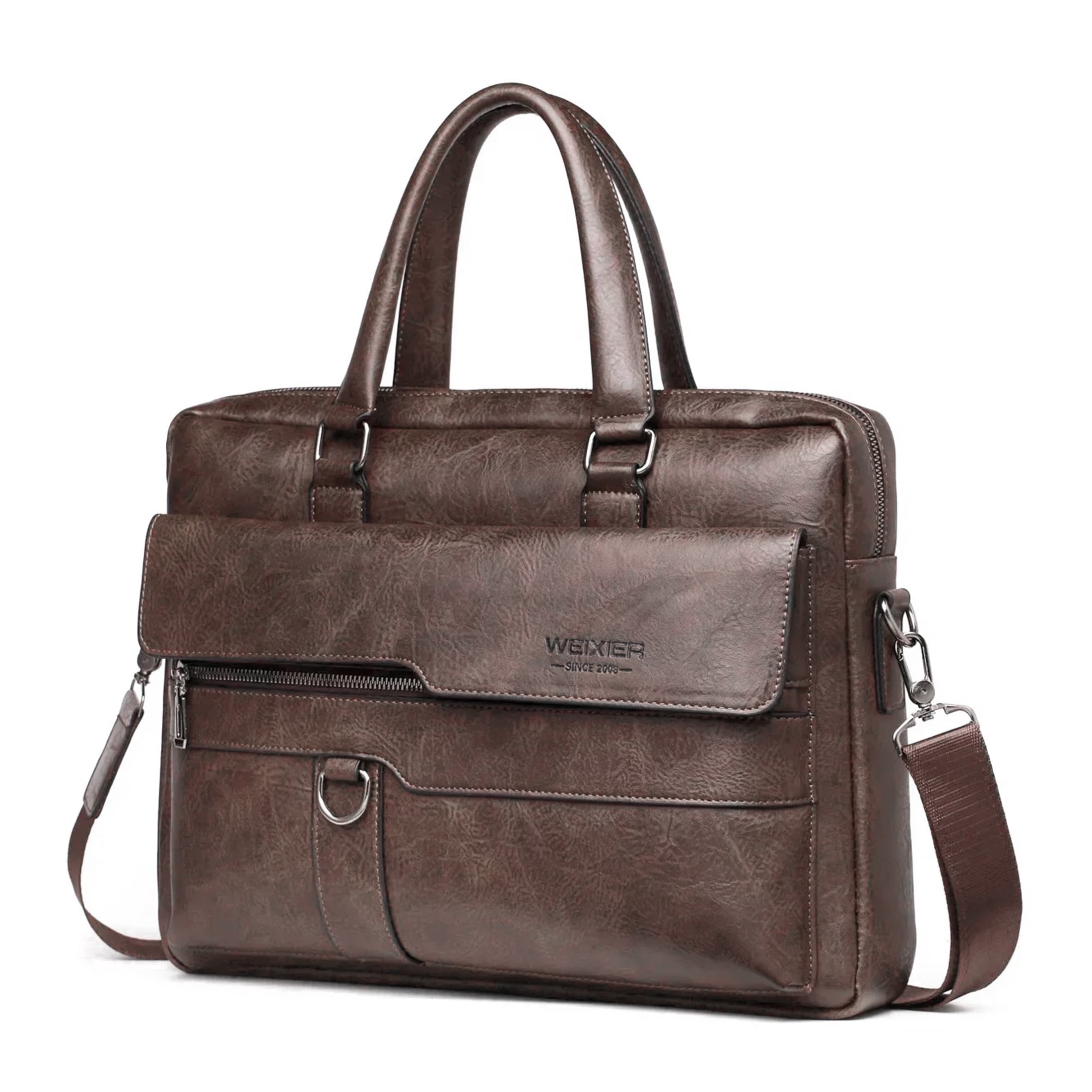 Men's Vintage Leather Laptop Briefcase 14-15 Inch, PU Leather Messenger Bag Computer Shoulder Bag with Adjustable Strap, Water-Resistant Business Work Travel Bag for Office, Deep Brown
