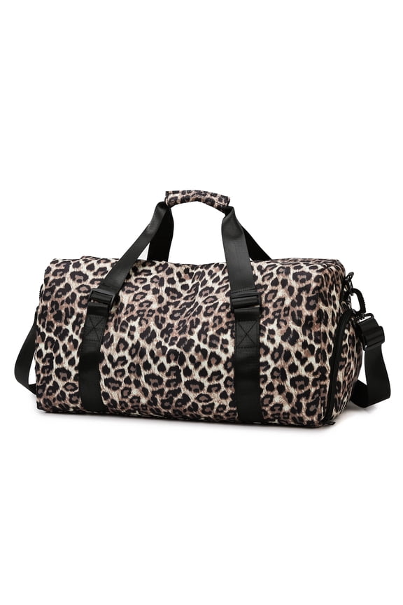 Leopard Print Travel Duffel Bag,Independent Shoe Compartment,Adjustable Strap ,Large Capacity,Gym, Yoga, Weekend Getaway, Camping Bag