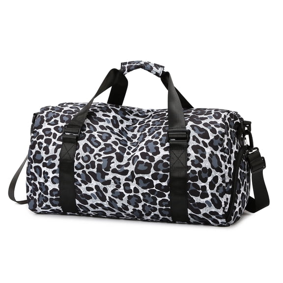 UNIXINU Leopard Print Travel Duffel Bag，Independent Shoe Compartment，Adjustable Strap ，Large Capacity，Gym, Yoga, Weekend Getaway, Camping Bag
